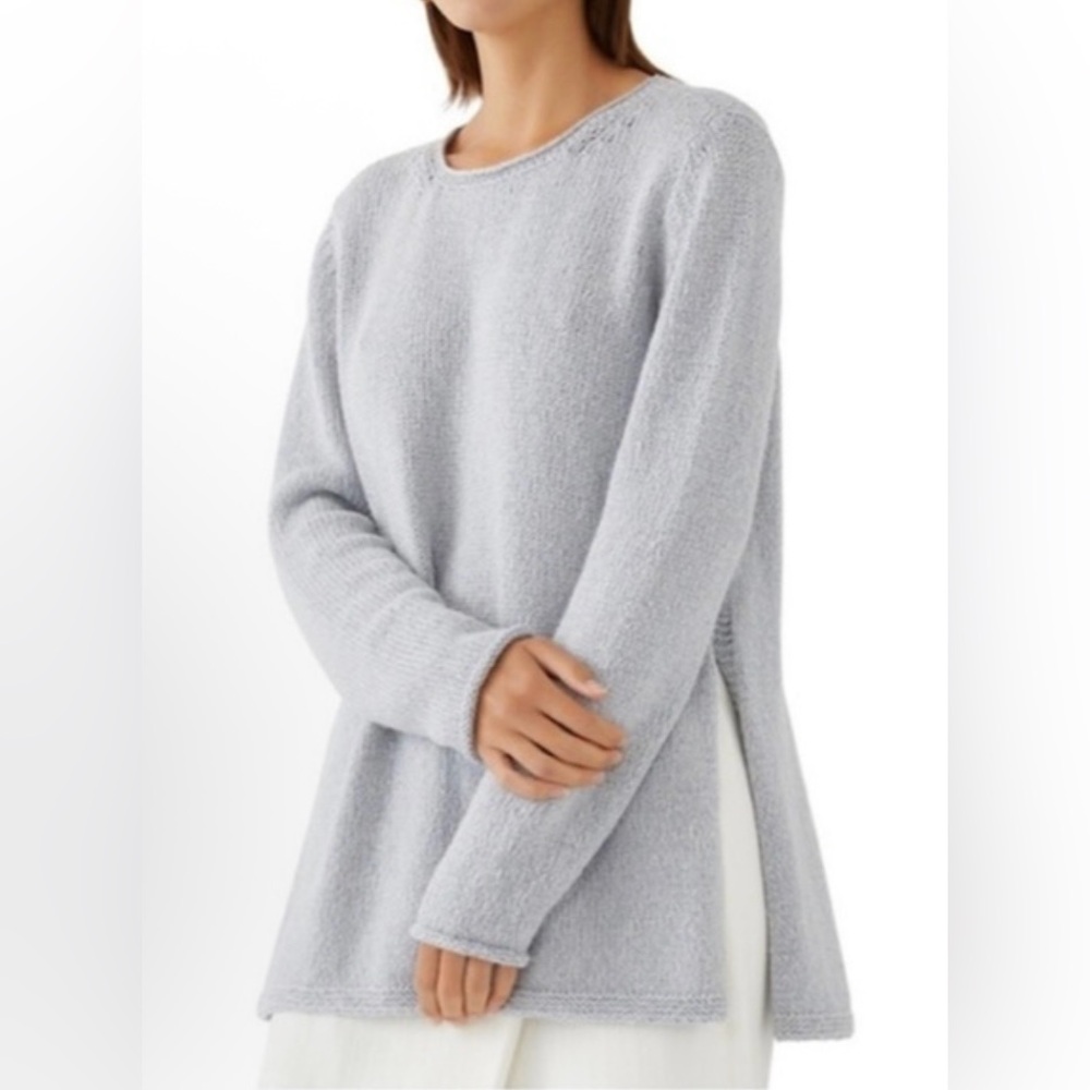 Eileen Fisher Light Gray Scoop Neck Bouclé Sweater